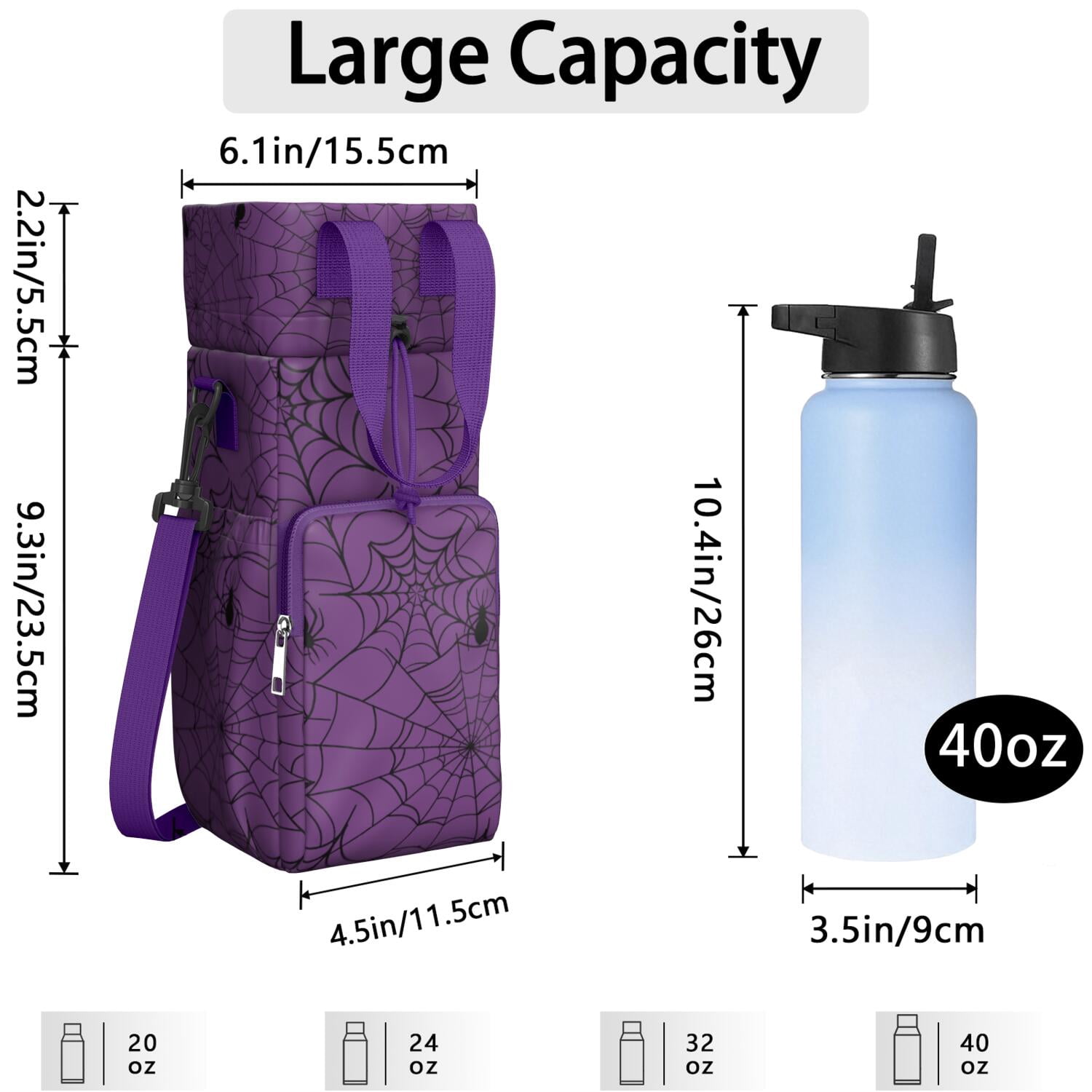 Insulated Halloween Water Bottle Carrier Bag Sleeve with Strap Crossbody for 20/24/32/40oz Tumbler,Psychedelic Stars Spider Water Bottle Holder Sling Bag with Pocket Gifts for Women Men Adults