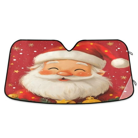 Car Sun Visor 55*27.6inch Windshield Sun Shield Car Sun Curtain Car Sun Shield Car Sun Insulation Suitable For Most Vehicles Cute Red Santa Claus
