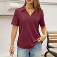 thumbnail image 5 of Women'S Short Sleeve Polo Shirts Collared V Neck Business Casual Dressy Blouses,Wine Xxl, 5 of 6