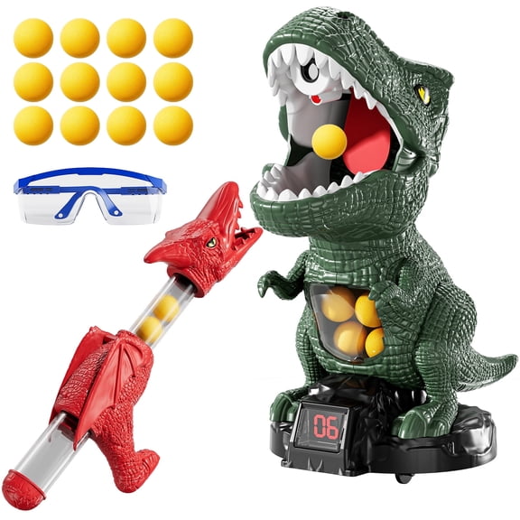 ConeWhale Dinosaur Shooting Game Movable with Scoreboard, Light, Sound, 12 Foam Balls
