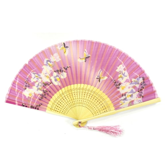 Wrapables® Silk Handheld Folding Fan with Tassel and Protective Sleeve, Butterflies and Blossoms