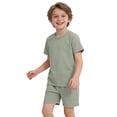 thumbnail image 2 of EnJoCho Girls Summer Shorts Set 2 Piece Outfit Kids Short Sleeve T-Shirt Baggy Drawst𝗋ing Shorts Set Plain Cotton Sweatsuit Set Preschool Girls Matching Shirt and Pants Set for First Day of School, 2 of 7