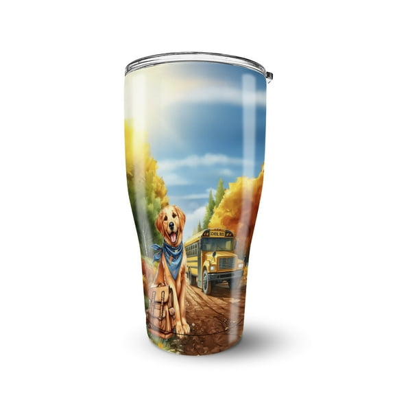 Goodbye Summer Golden Retriever Hello Fall Time for School 30oz Stainless Steel Tumbler Insulated Cup with Lid Goldens Dog Lover Gifts Idea - 02014