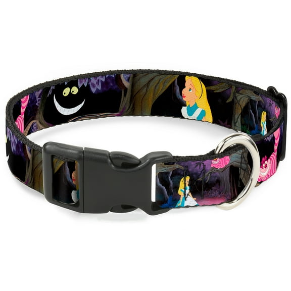 Disney Pet Collar, Dog Collar Plastic Buckle, Alice the Cheshire Cat Scenes, 7 to 8.5 Inches 0.5 Inch Wide