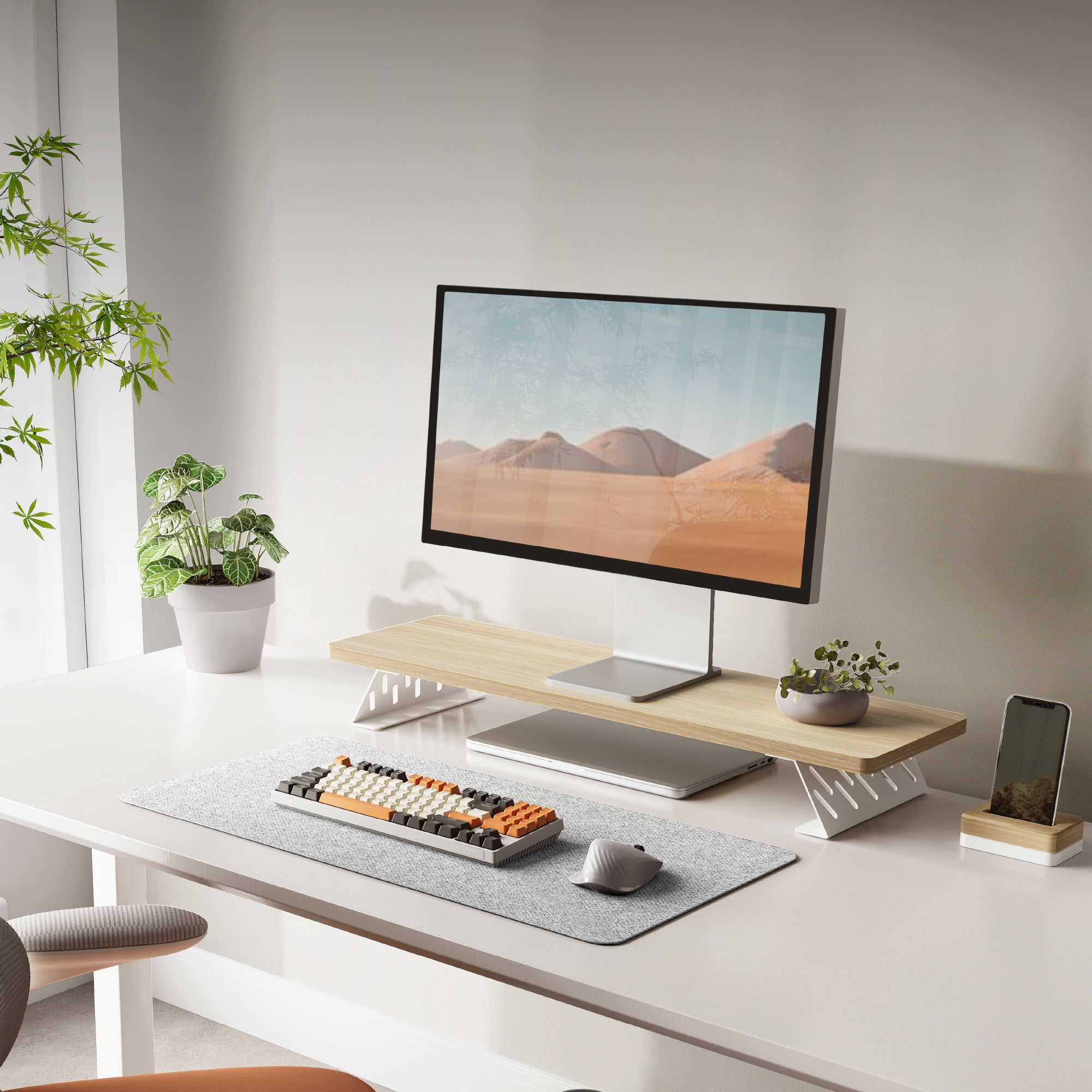 Fenge Dual Monitor Stand Riser, 31.5 inch Long Monitor Stand for Desk
