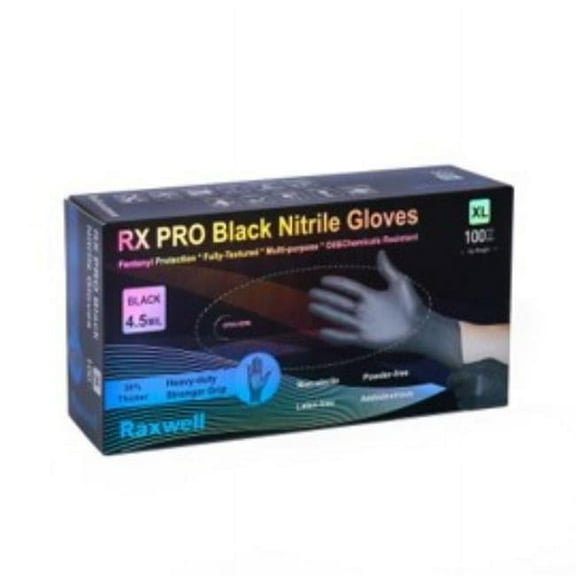 RX Pro Nitrile Disposable Gloves, Black - 6.5 Mil - Extra Small - 100 Count per Box