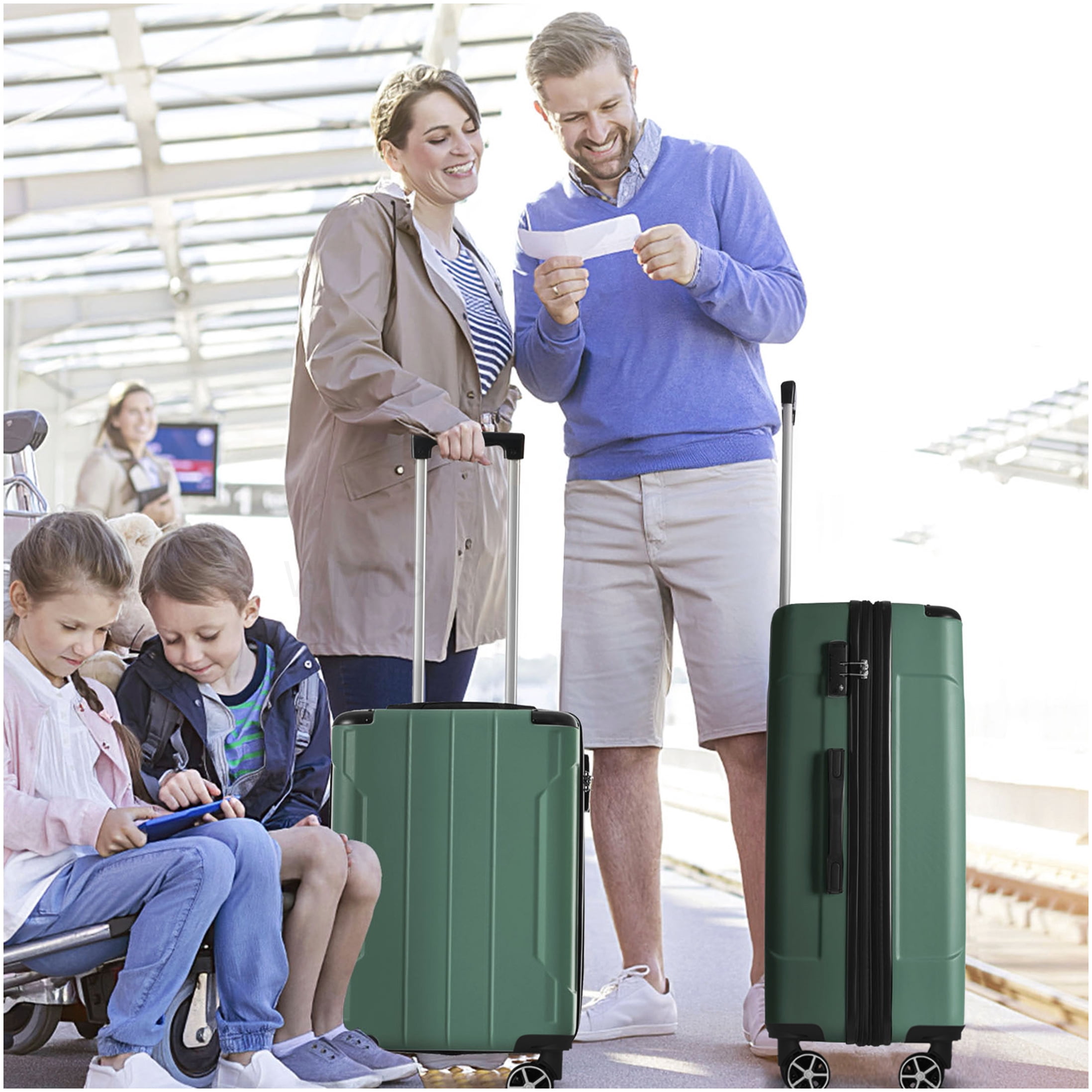 28 Inch Expandable Checked Luggage, Lightweight ABS Hardshell Suitcase with TSA Lock, Double Wheels - Green