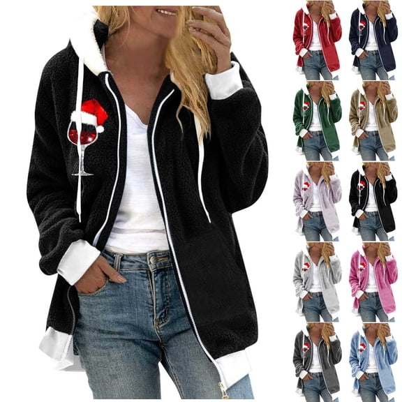 Lovskoo Women's Fuzzy Fleece Shirts Round Neck Long Sleeve Pocket Printed and Winter Thick Warm Plush Top Gray