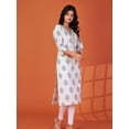 thumbnail image 3 of Ivory & Blue Hand Block Printed Kurta in Cotton Cambric, 3 of 5