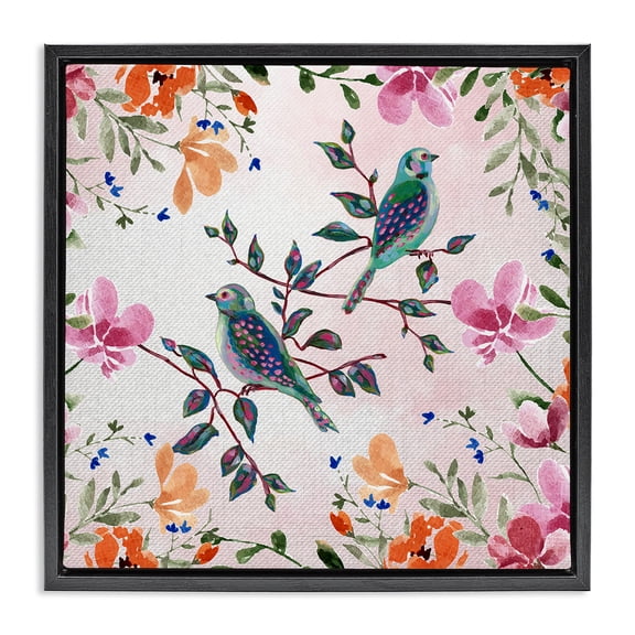 Stupell Industries Eclectic Two Birds & Country Florals Black Floating Frame Canvas Art, 18 x 18, by Adonna Ebrahimi