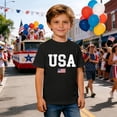 thumbnail image 2 of Ruiwill Toddler Boys Tops 4Th Of July Size 2-3 Years Summer Crew Neck Short Sleeve Usa Flag Print Tees Stretchy Independence Day Boy Tops Black, 2 of 4