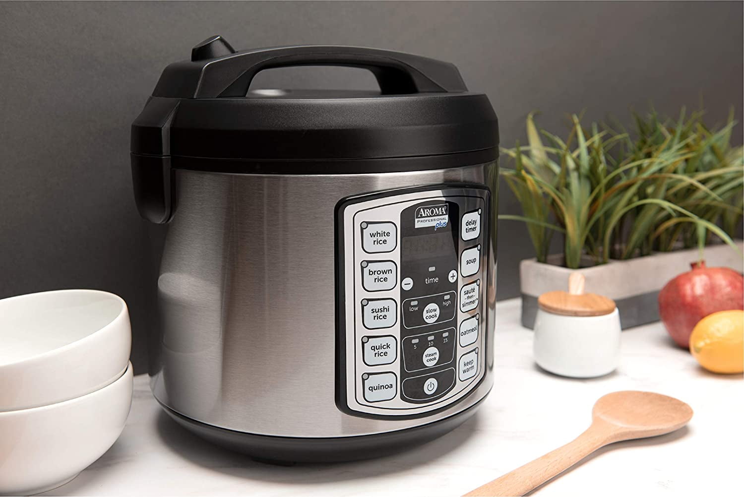  Aroma Housewares ARC-5000SB Digital Rice, Food Steamer, Slow,  Grain Cooker, Stainless Exterior/Nonstick Pot, 10-cup uncooked/20-cup  cooked/4QT, Silver, Black: Home & Kitchen