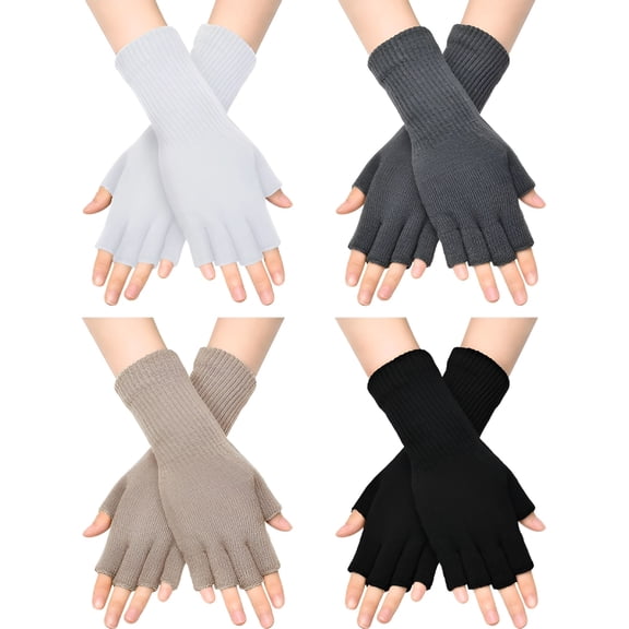TELOLY 4Pairs Fingerless Gloves for Women Half Finger Typing Gloves with Long Wrist Cuff Winter Knit Fingerless Mittens for Women