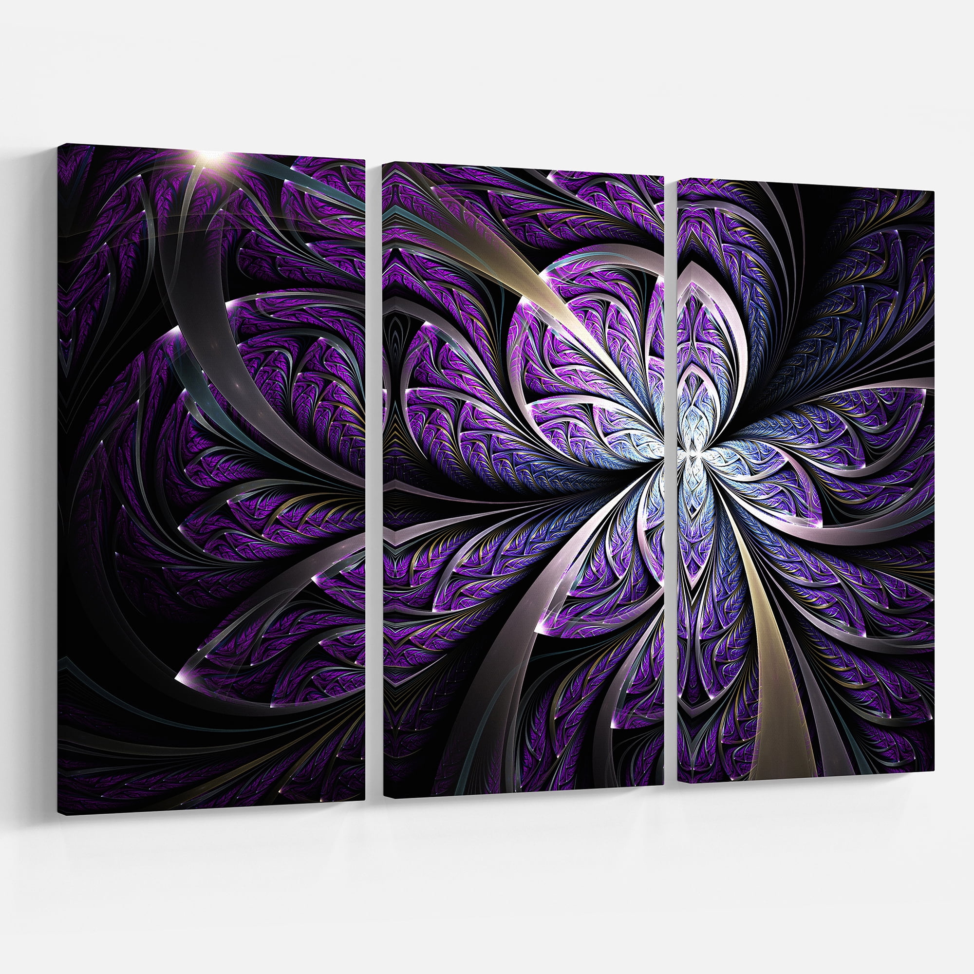 Designart 'Glittering Purple Fractal Flower ' Floral Canvas Art Print