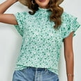 thumbnail image 5 of Lovskoo 2024 Womens Summer Tops Casual Ruffled Mock Neck Floral Print Shirts Smocked Ruffle Short Sleeve Babydoll Blouses Green XL, 5 of 7