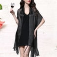 thumbnail image 2 of Bufanda larga tipo chal para mujer, ideal para bodas, fiestas de noche, protección solar, playa, graduación, con flecos y borlas (negro), 2 of 5