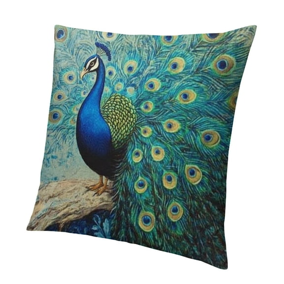 Patifu Vintage Style Peacock Throw Pillow Cover with Flower &Green Leaves Cushion Cover Home Decors Square Pillowcases for Couch/Sofa/Bedroom (Peacock) 12x12in
