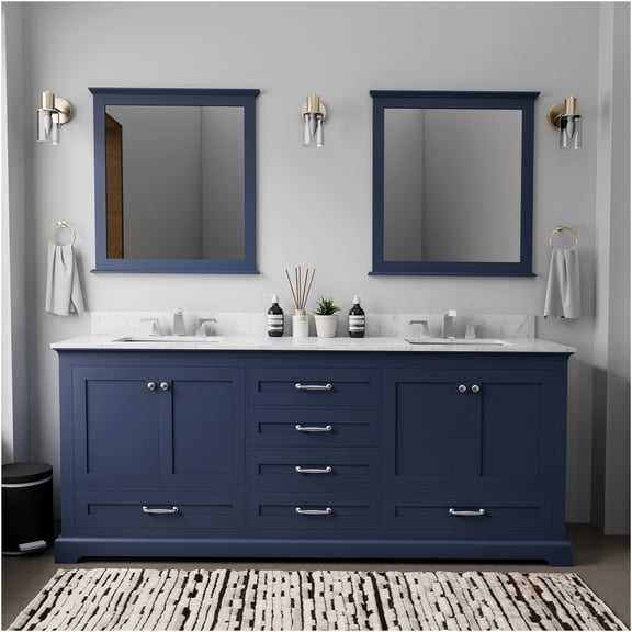JERFIT Navy Blue Double Sink Bathroom Vanity with Soft Close Drawers, Wood Cabinet with Storage