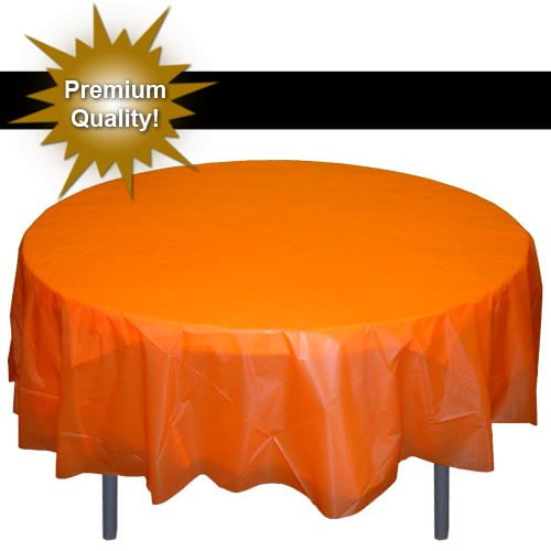 Premium 12 Pack Orange Plastic Tablecloth, 84 Inch Round