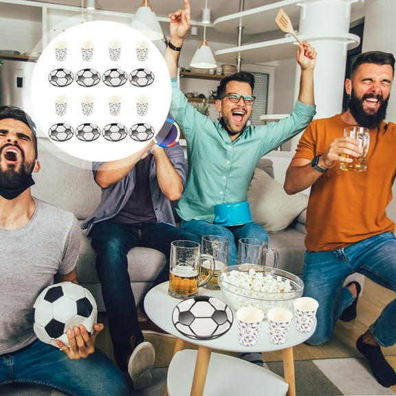 Niceauty Soccer Party Plates and Cups Disposable Paper Dinnerware for Cake Holding Assorted Color