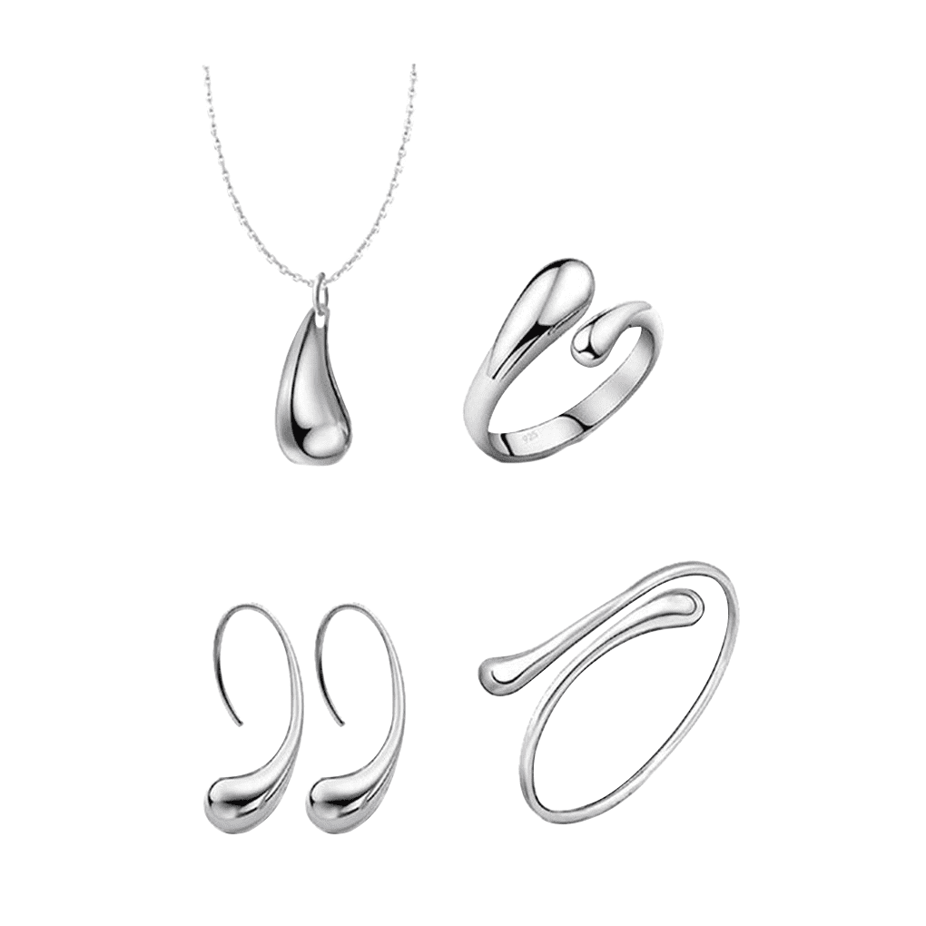 NYKKOLA 925 Sterling Silver Necklace Earring Ring Bangle Set for 4 Pcs 