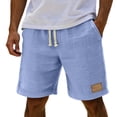 thumbnail image 3 of Plus Size Men's Plus Waffle Knit Solid Casual Shorts, Elastic Drawstring Waist Zipper Button Pockets Polyester Viscose Spandex Loose Summer Sports | TruHer,Sky Blue 3XL, 3 of 9