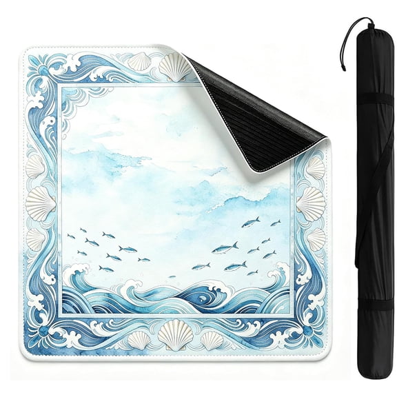 Coastal Mahjong Mat, Beach Mahjong Mat 31.5in*31.5in, Non-Slip Noise Reduction Mahjong Table Mat for American Mah Jong Poker Card Board Games Dominoes (Shallow sea)