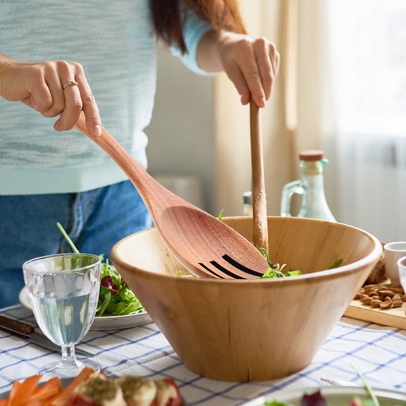CATIEBYE Wooden Salad Serving Set with Fork and Spoon, Kitchen Utensils for Everyday Salad Preparation and Serving