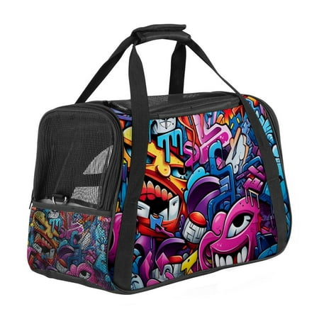Graffiti Premium Sherpa Dog Carrier Bag | Durable 900D Oxford Fabric Pet Travel Tote | Adjustable Nylon Webbing Strap | 17x10x11.8 in / 43x26x30 cm Size
