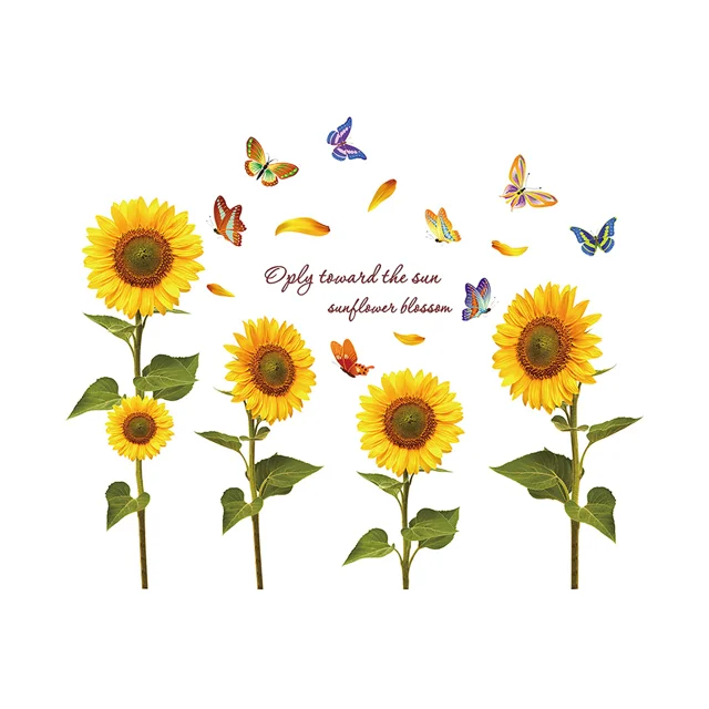 2 Unids Pintado A Mano Mariposa Girasol Jardín De Infantes Fondo Decoración Etiqueta De La Pared - Amarillo JM