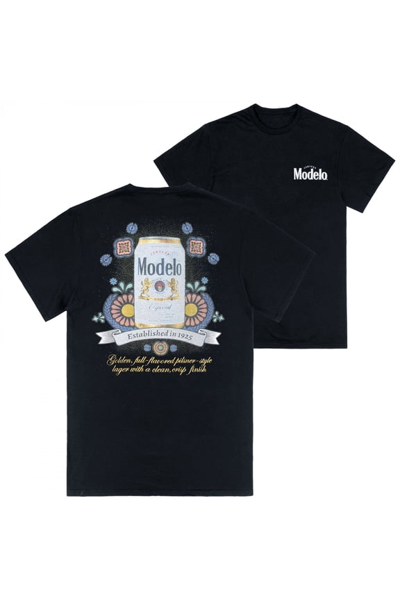 Model Especial Golden Pilsner Fiesta Can Front Back Print T-Shirt-Large