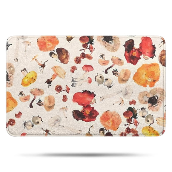 Colorful Mushroom Watercolor White Pattern Bathroom Rugs Mat,Non Slip Microfiber Bathroom Rug,Rubber Backing,Soft Bathroom Mats for Bathroom Floor,Tub and Shower,17x27in(43x68cm)