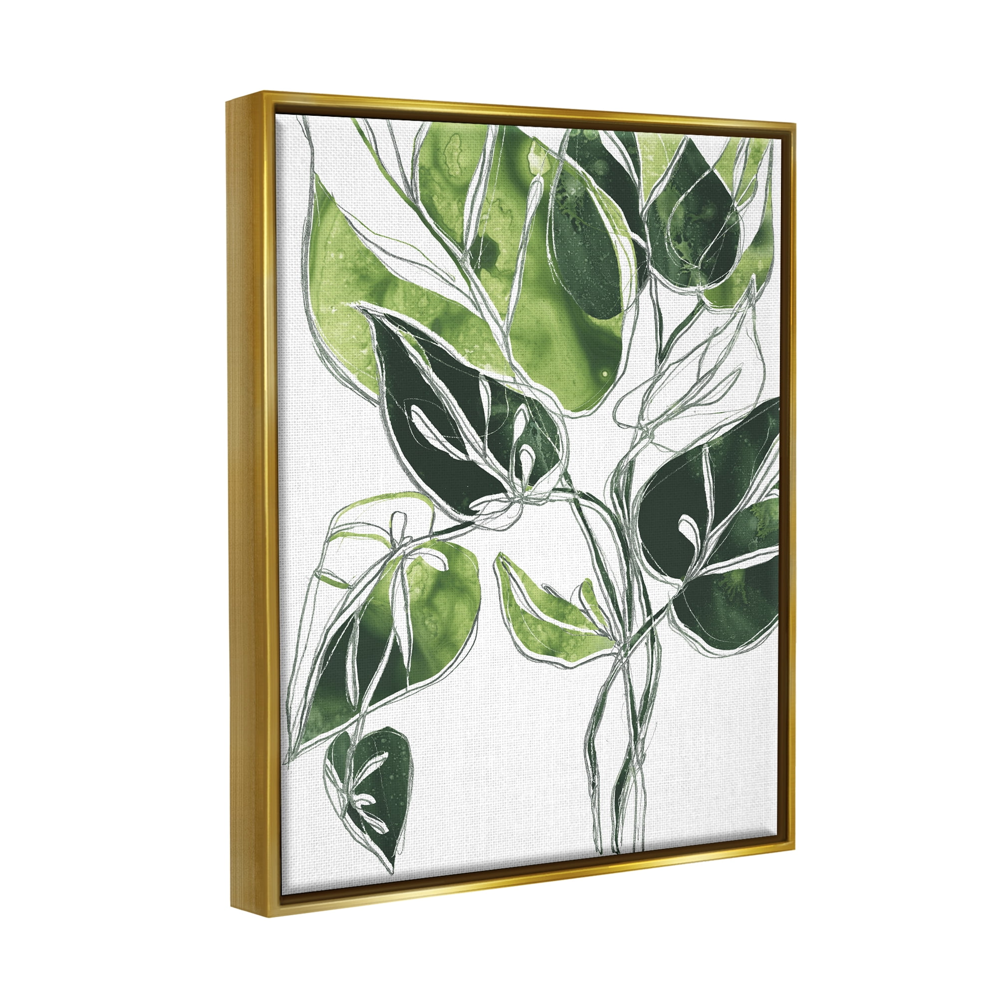 Stupell Industries Intricate Palm Vines Unique Green Leaves Metallic Gold Framed Floating Canvas Wall Art, 24x30, by June Erica Vess