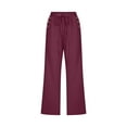 thumbnail image 2 of Women's Casual Pants & Capris, Audhol Women Fashion Solid Color Cotton Flax Elastic Long Pants Beach Leisure Trousers Linen Pants for Women Casual Wine M, 2 of 5