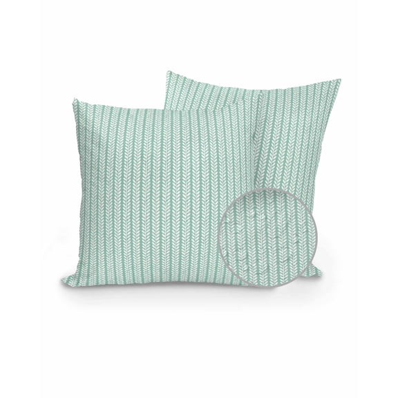 Outdoor Pillows Waterproof, Teal Green Botanical Throw Pillows with Inserts Included, Farmhouse Modern Striped Leaf Indoor Outdoor Decorative Lumbar Pillow for Bed/Couch/Patio 16"x16", 2Pcs