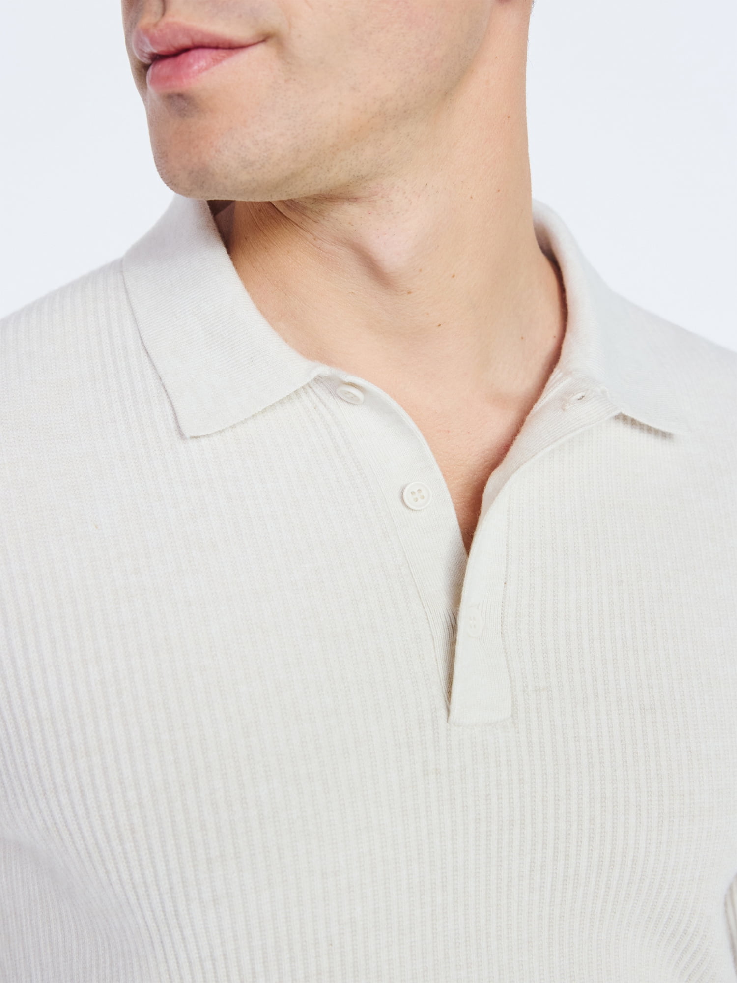Free Assembly Men's Cozy Yarn Polo Sweater with Long Sleeves, Sizes S-3XL