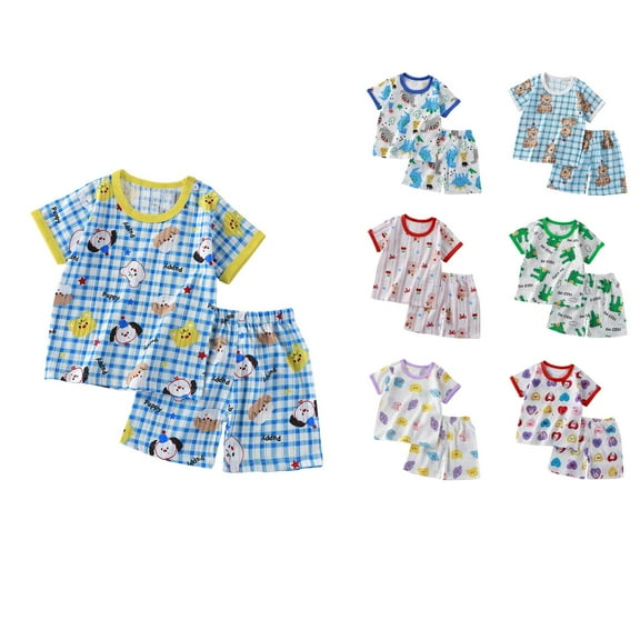 Ahuyic Kids Summer Casual Outfits,Boys Girls Short Sleeve Two-Piece Set,Toddler Kids Boys' Casual Short Sleeve Shorts Casual Loungewear Thin Home Clothing Two Piece Set