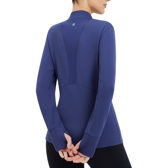 baleaf Thermal Shirts for Women Long Sleeve Turtleneck Tops Fleece Lined Base Layer with Thumb Hole Cold Weather Winter Gear Navy Blue L