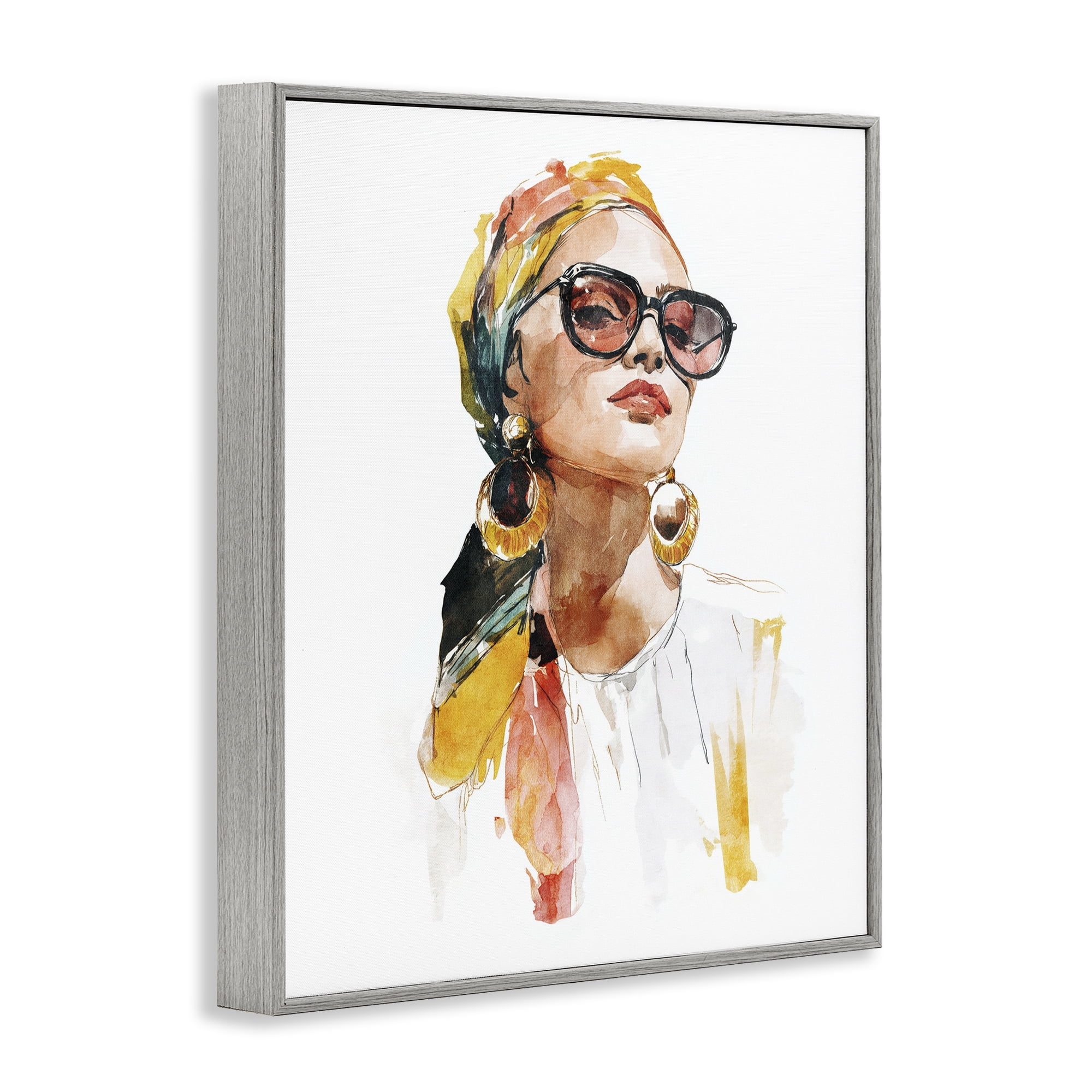 Stupell Industries Stylish Woman with Headwrap Gray Framed Giclee Art, design by Svetlana Aleynikova