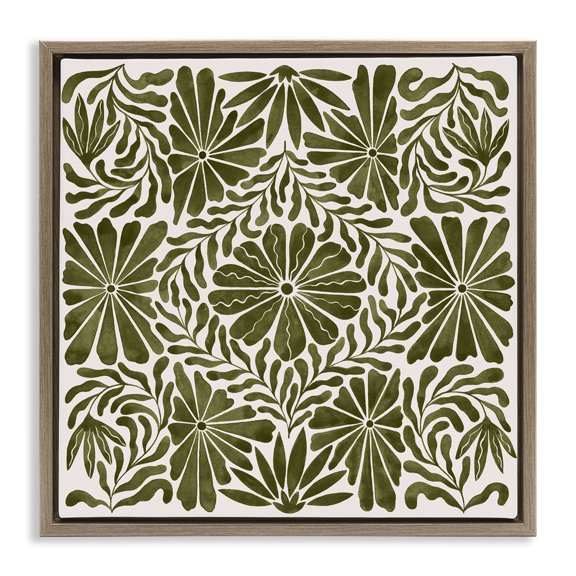 Stupell Industries Centric Circular Flowers Abstract Painting Brown Floater Framed Canvas Art Print Wall Art, 18 x 18