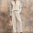 thumbnail image 3 of Textilo Womens Velour Set Long Sleeve Zip Up Top and Wide Leg Drawstring Pants Set with Pockets High Waist Set Travel Spring Summer Vacation Loose-Fit Walking Clothes,Beige XL, 3 of 3