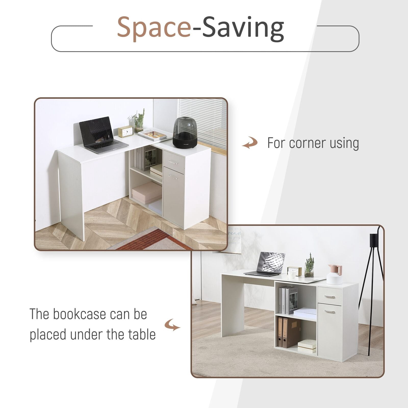HomCom L Shaped Computer Desk Workstation with Storage Shelves and Cabinet for Home & Office Contemporary Style