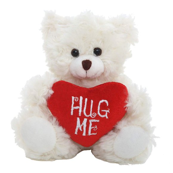 Plushland Stuffed Mocha Heart Bear - Plush Bear Toy for Kids & Adults - Embroidered Heart Pillow - Brown-9 inches (Hug me-Cream 9'')