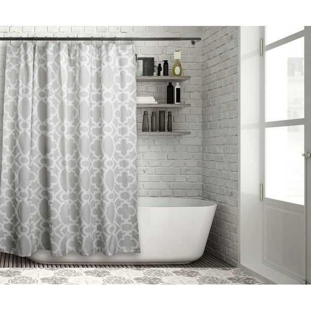 100 Cotton Fabric Shower Curtain Gray Sage With White Moroccan Tile Design 70 In X72 Com Cotton Fabric Shower Curtain Gray Sage, Shower Curtain Ideas For Grey Bathroom