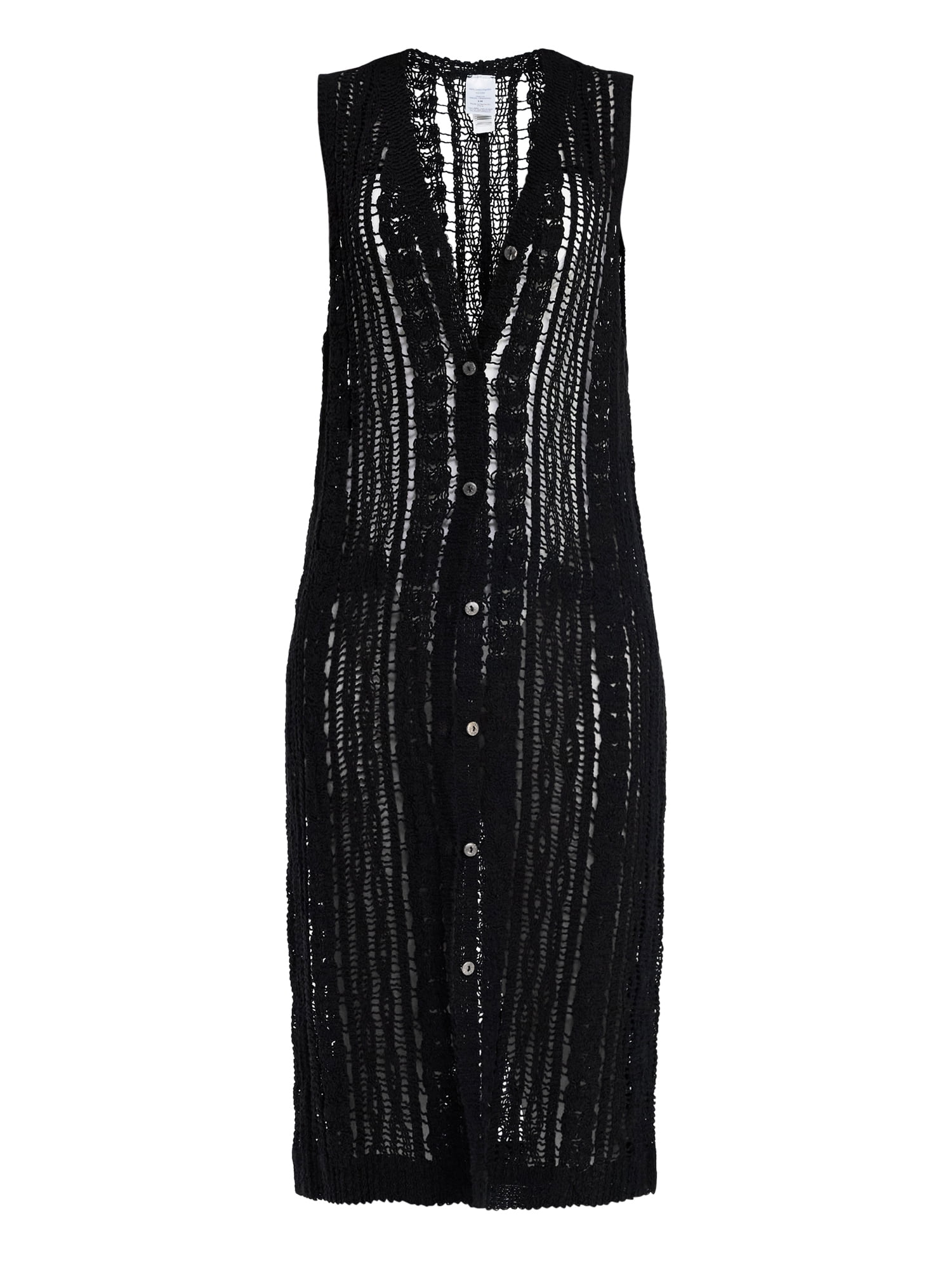 Time and Tru Women's Crochet Button Down Coverup, Size XXL/XXXL, Black Soot