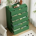 thumbnail image 5 of Green Dresser for Bedroom, Modern Dresser with 5 Drawers and Smooth Slides, Wide Chest of Drawers with Golden Handles for Bedroom, Living Room, Closet, 15.7" D x 31.5" W x 47.2" H, 5 of 14