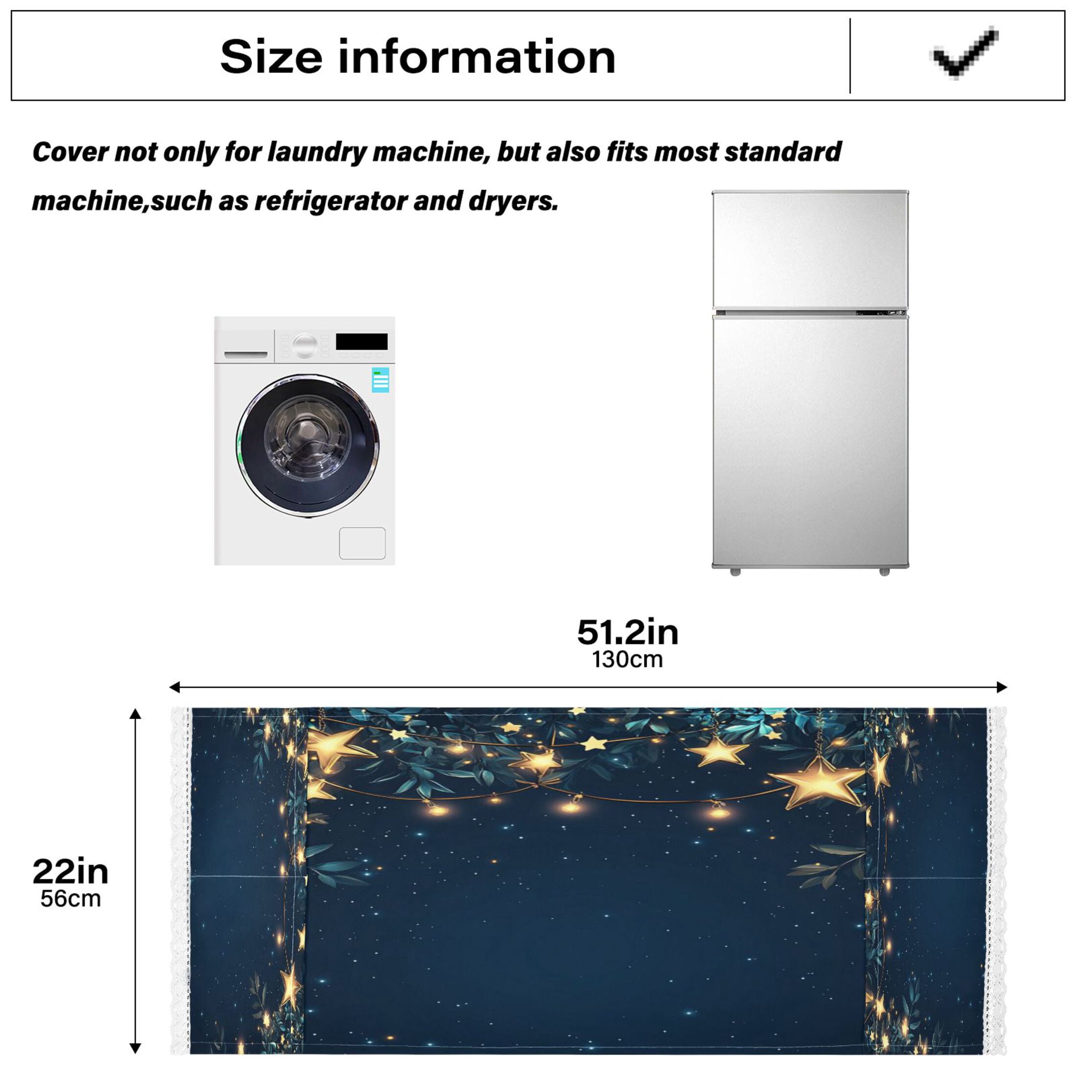 Stars on A Dark Blue SkyWasher and Dryer Covers Dust-Proof and Oil Resistant Fridge Cover with 4 Storage Pockets Washing Machine Top Cover for Laundry Kitchen Home 51.2 x 22 In