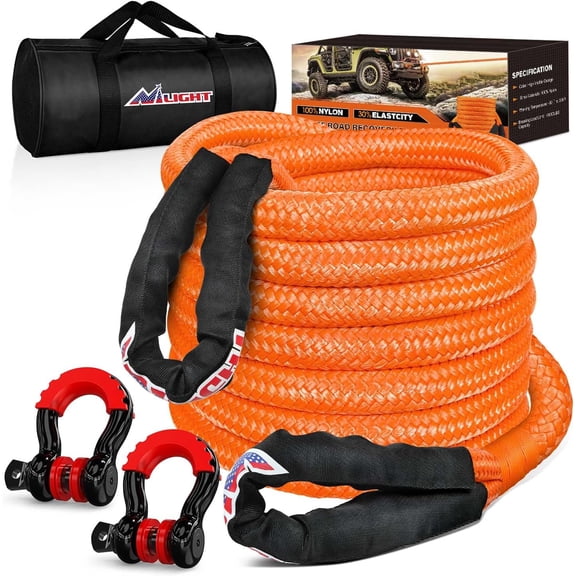 Nilight Kinetic Recovery Tow Rope Kit with 3/4" Anti-Theft D-Ring Shackles 1" x 30ft Heavy Duty Offroad Tow Rope Snatch Strap Towing Strap kit 48,000LBS for UTV ATV SUV Truck Car Jeep Tractor