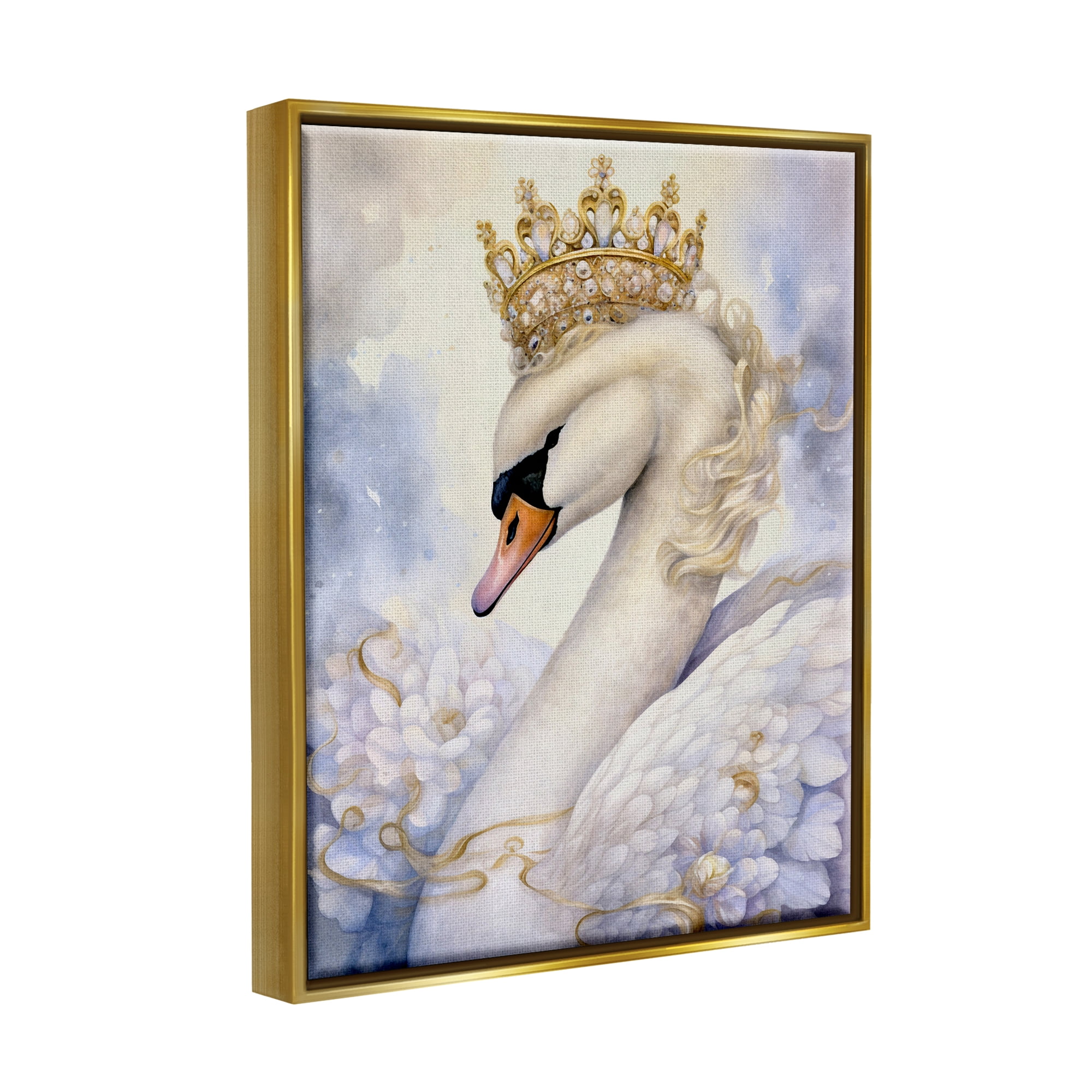Stupell Industries Elegant Princess Swan Animals & Insects Painting Gold Floater Framed Canvas Art Print Wall Art, 25 x 31