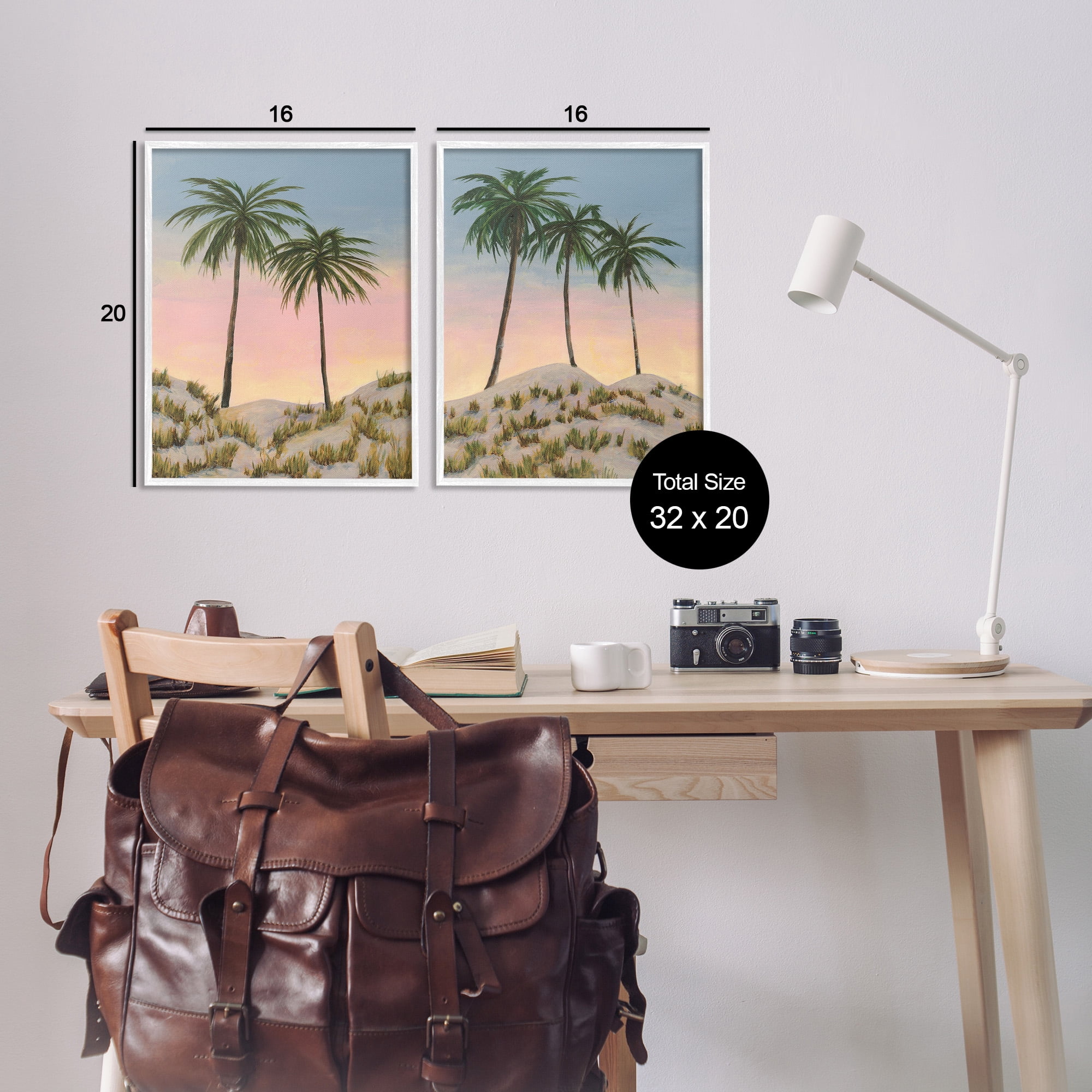 Stupell Industries Sunrise Tropical Scene Landscape Painting White Framed Art Print Wall Art, 16 x 20, Set of 2